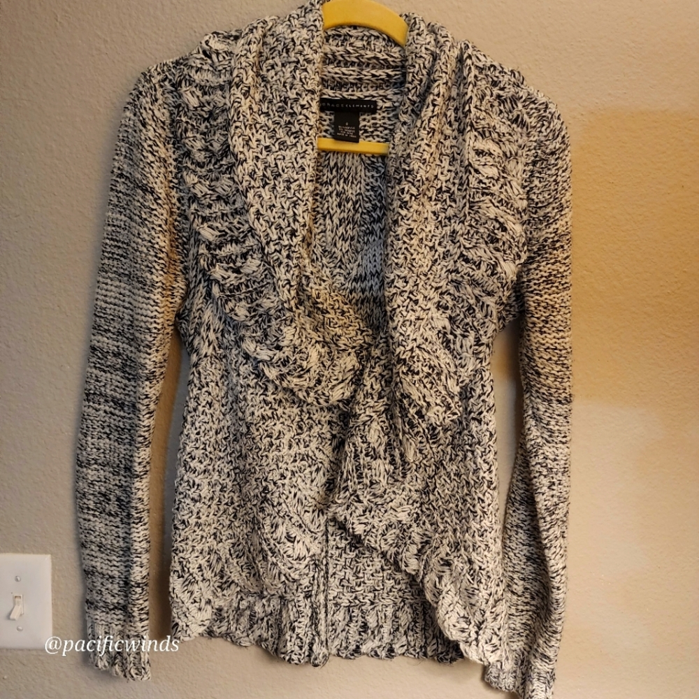 Grace Elements Womens Cardigan Chunky Sweater Gray Long Sleeve SMALL